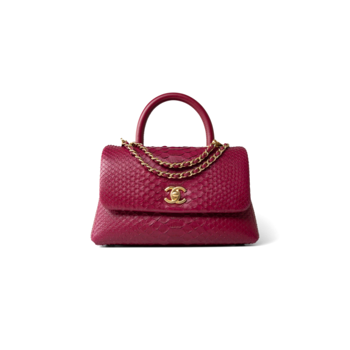CHANEL MASTER COCO HANDLE BURGUNDY PYTHON AGED GOLD HARDWARE (23*13*9cm)